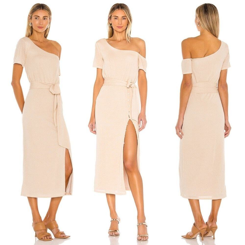 LOVERS + FRIENDS Eden Midi Dress in Natural Tan | XS